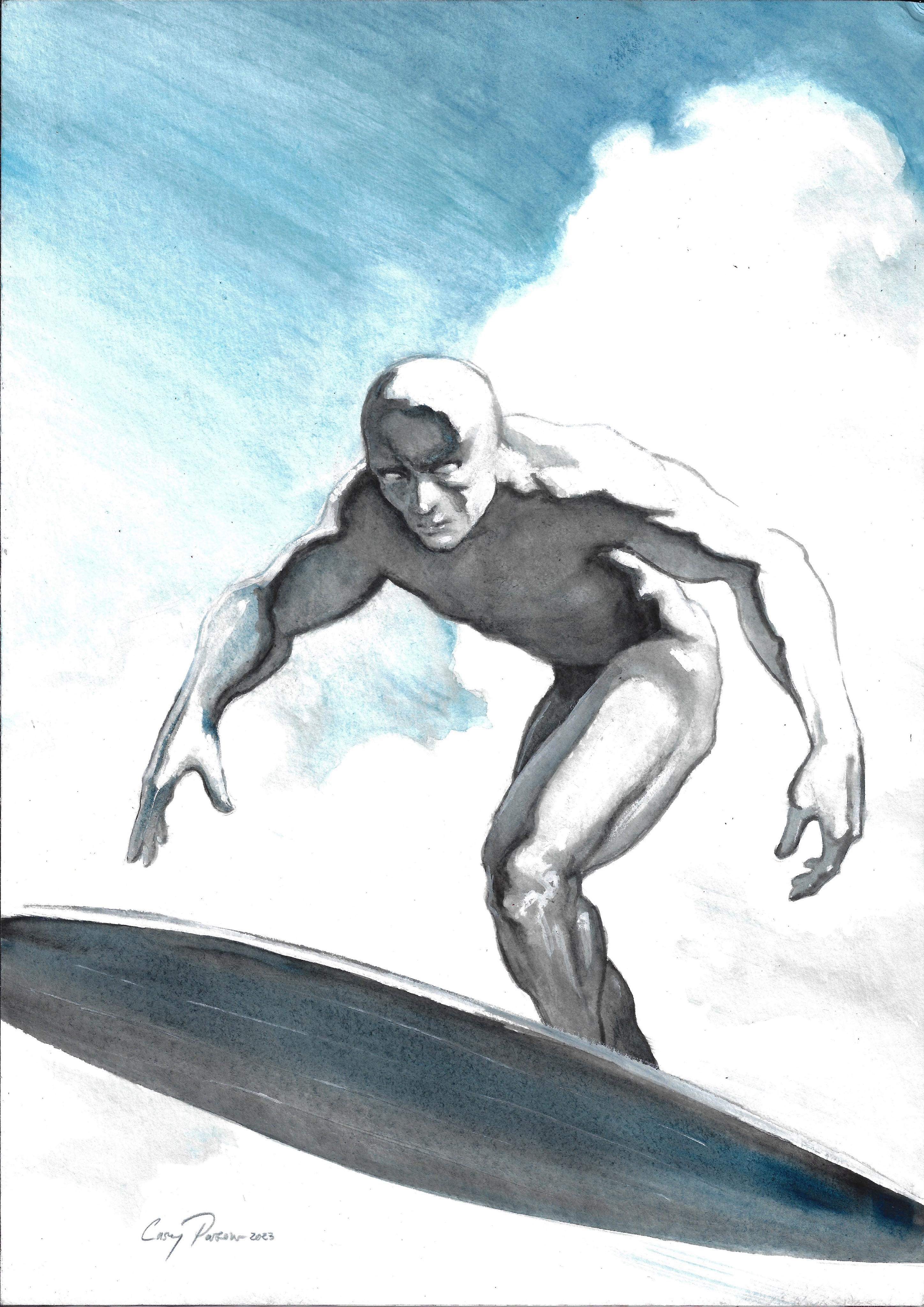 Casey Parsons Original Art (Sketch a Day Advent Collection - December 03) Silver Surfer Illustration