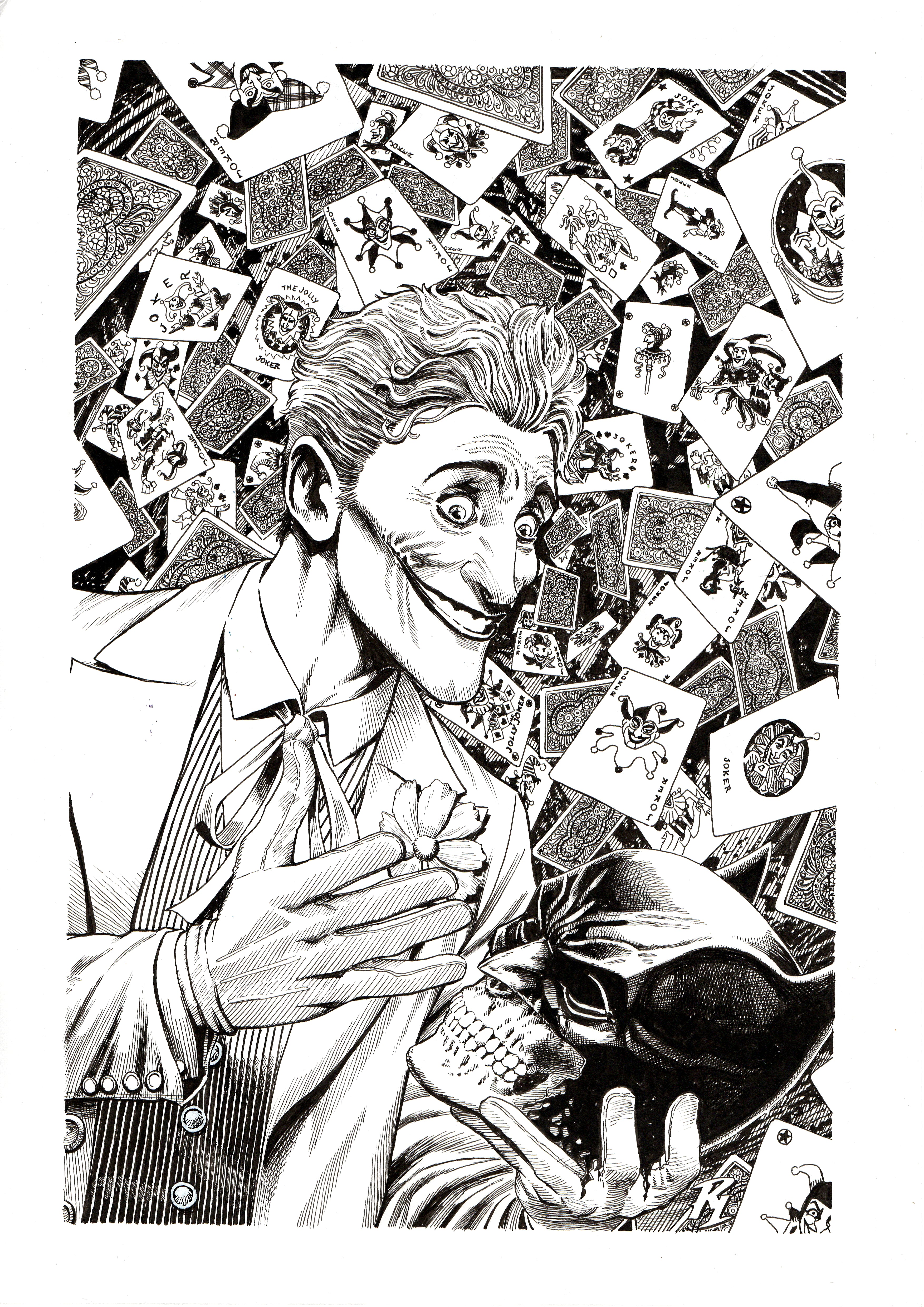 Riccardo Latina Original Art Joker Batman Villains Collection Illustration