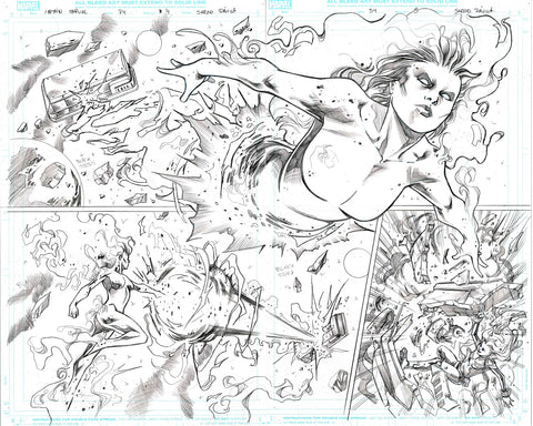Sergio Davila Original Art Captain Marvel #34 Page 4-5 Double Page Spread