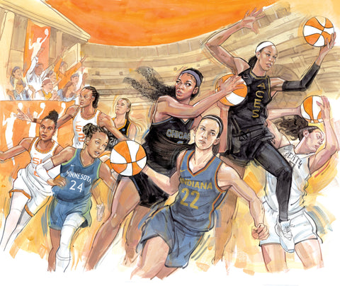 Kagan McLeod Original Art WNBA GQ Magazine Published Art (featuring Caitlin Clark, A’ja Wilson and Angel Reese)