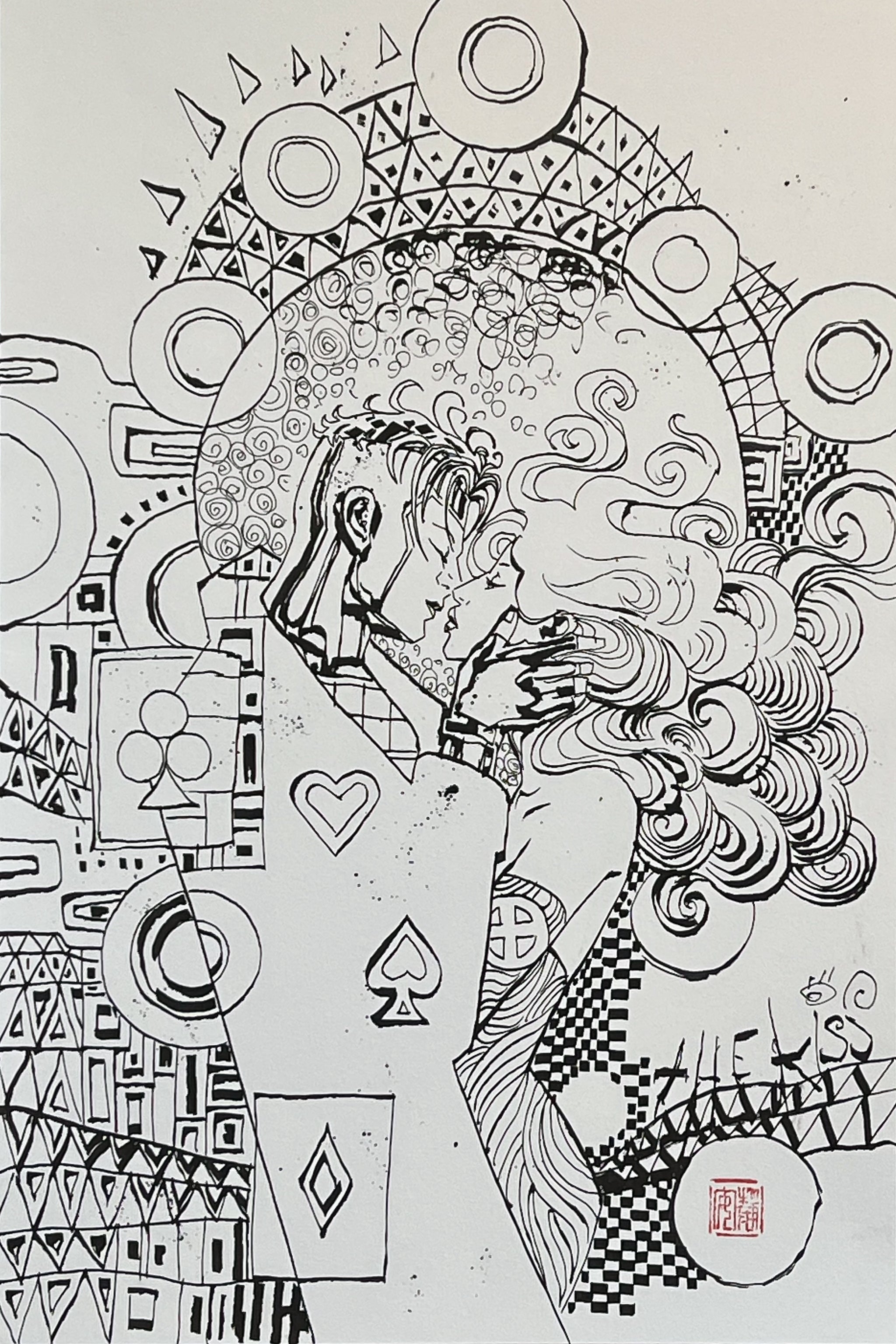 David Mack 'The Kiss' Rogue & Gambit Brush & Ink Variant 12x18