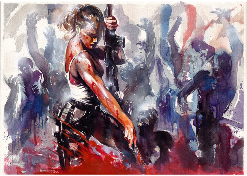Ito Original Art Overpower Andrea Walking Dead Published Card Art