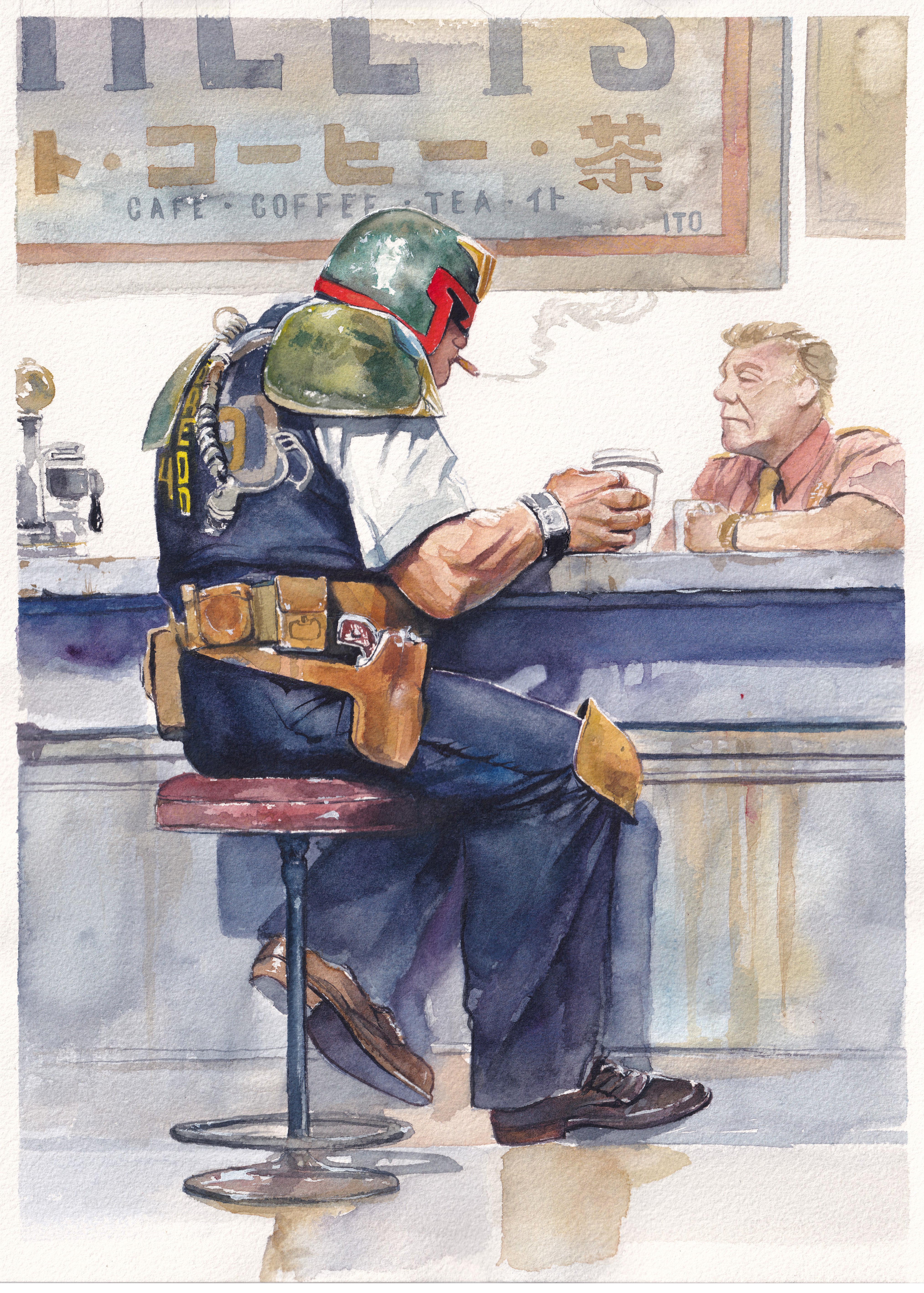 Ito Original Art Judge Dredd Cafe Illustration