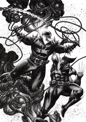 Claudiu Limbasan Original Art Ghost Rider vs Wolverine Illustration