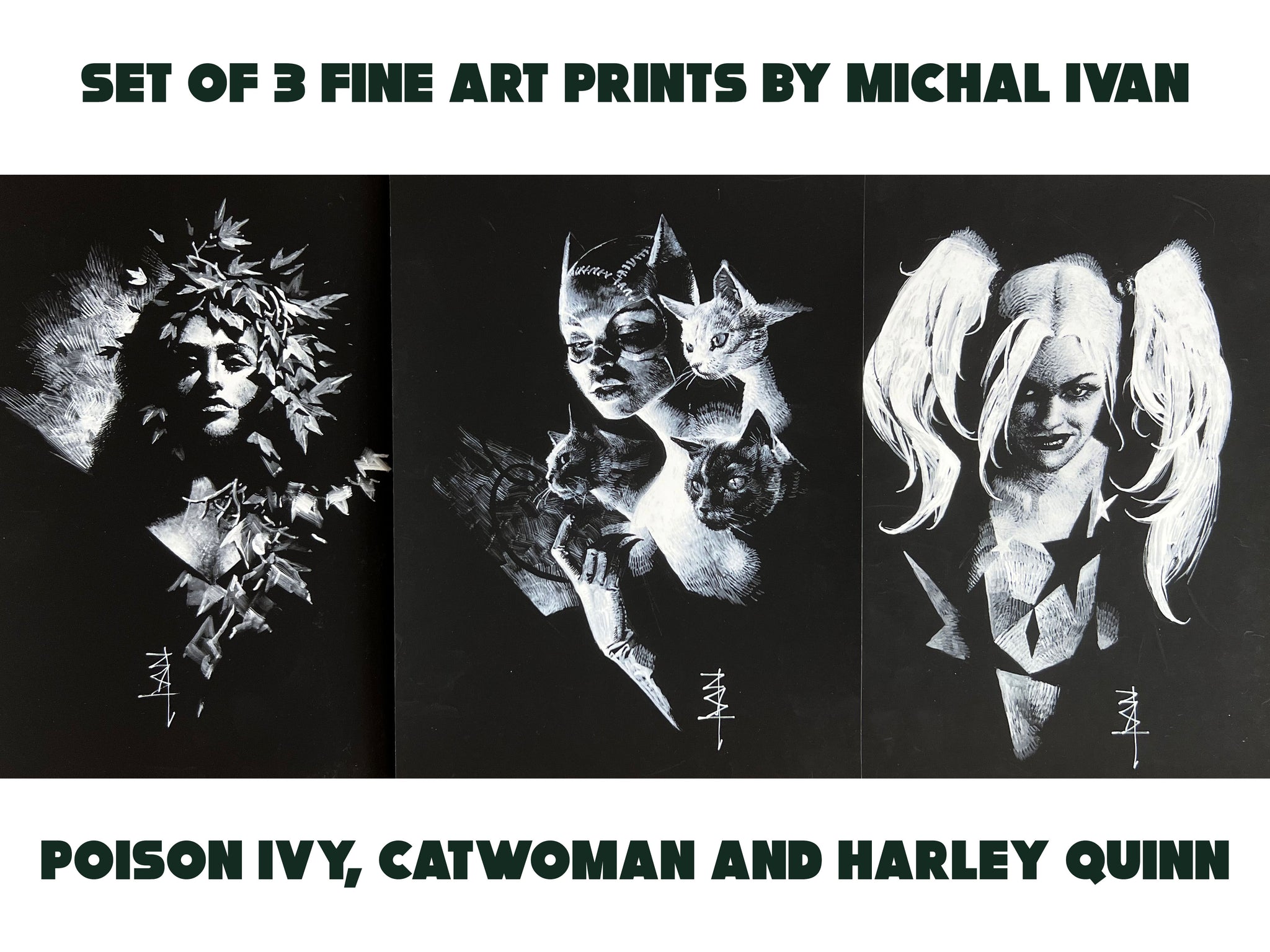 X3 HAND SIGNED Michal Ivan Catwoman, Harley Quinn and Poison Ivy