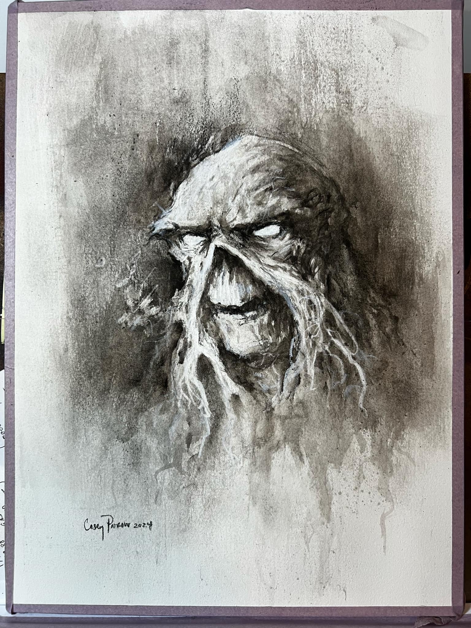 Casey Parsons Original Art Swamp Thing Liquid Charcoal Illustration (with a signed fine art print included - see images)