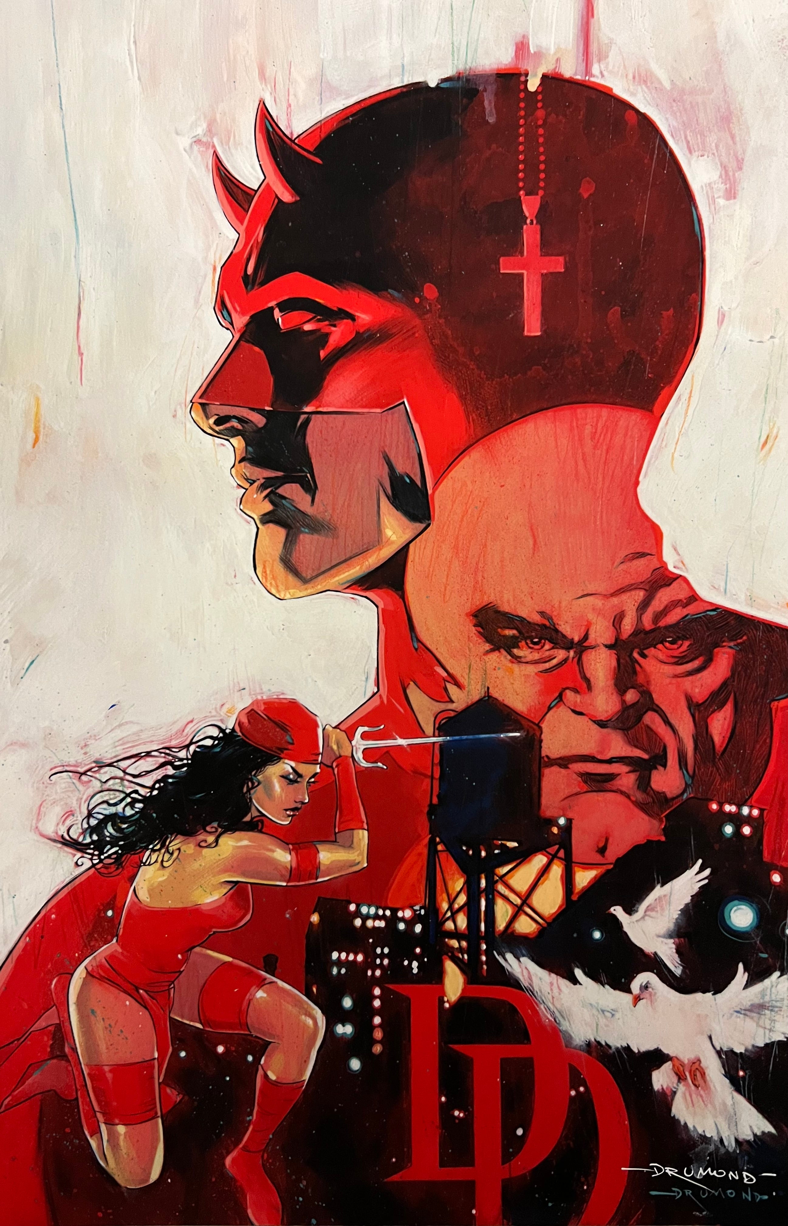 HAND SIGNED Ricardo Drumond Daredevil, Elektra, Kingpin 11x17” Limited Edition Fine Art Print