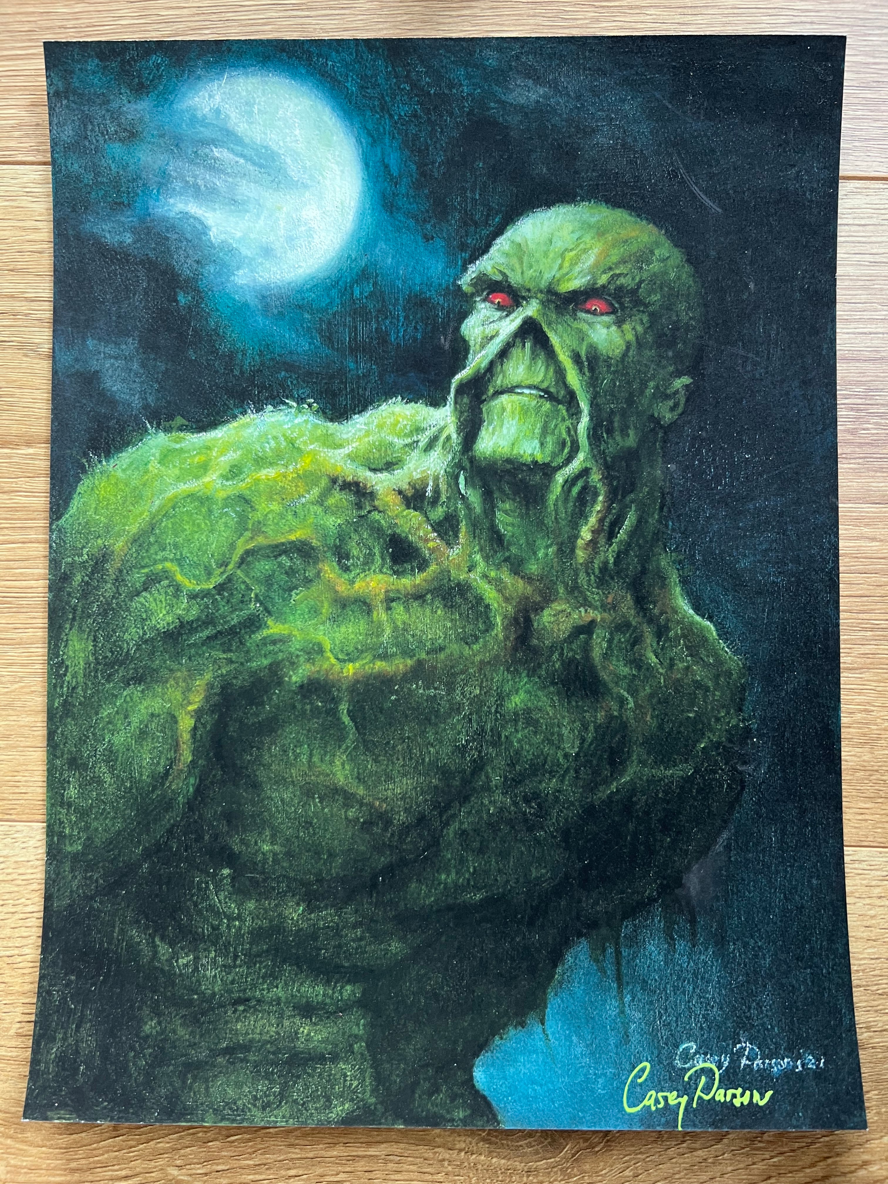 Casey Parsons Original Art Swamp Thing Liquid Charcoal Illustration (with a signed fine art print included - see images)