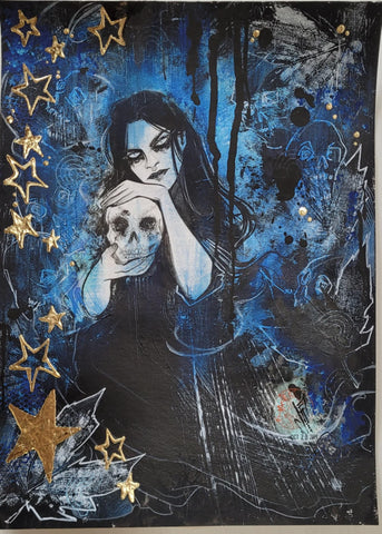 Francesca Fantini Original Art The Death Night Mixed Media & Gold Leaf Illustration