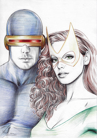 Fred Ian Original Art Jean Grey & Cyclops Comic Book Couples + Art Nouveau Art Book Series