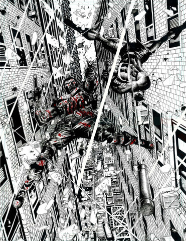 Jimbo Salgado Original Art Daredevil & Punisher Double Page Spread Illustration