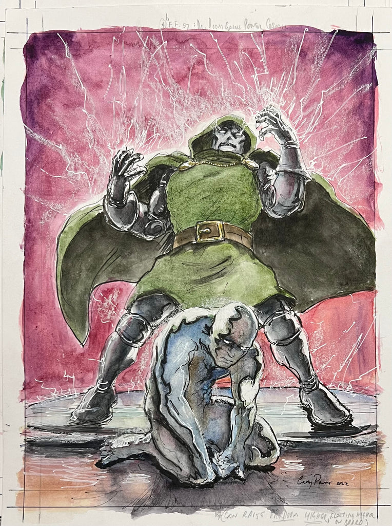 Casey Parsons Original Art Upper Deck Doctor Doom & Silver Surfer Prelim Unused Comic Art