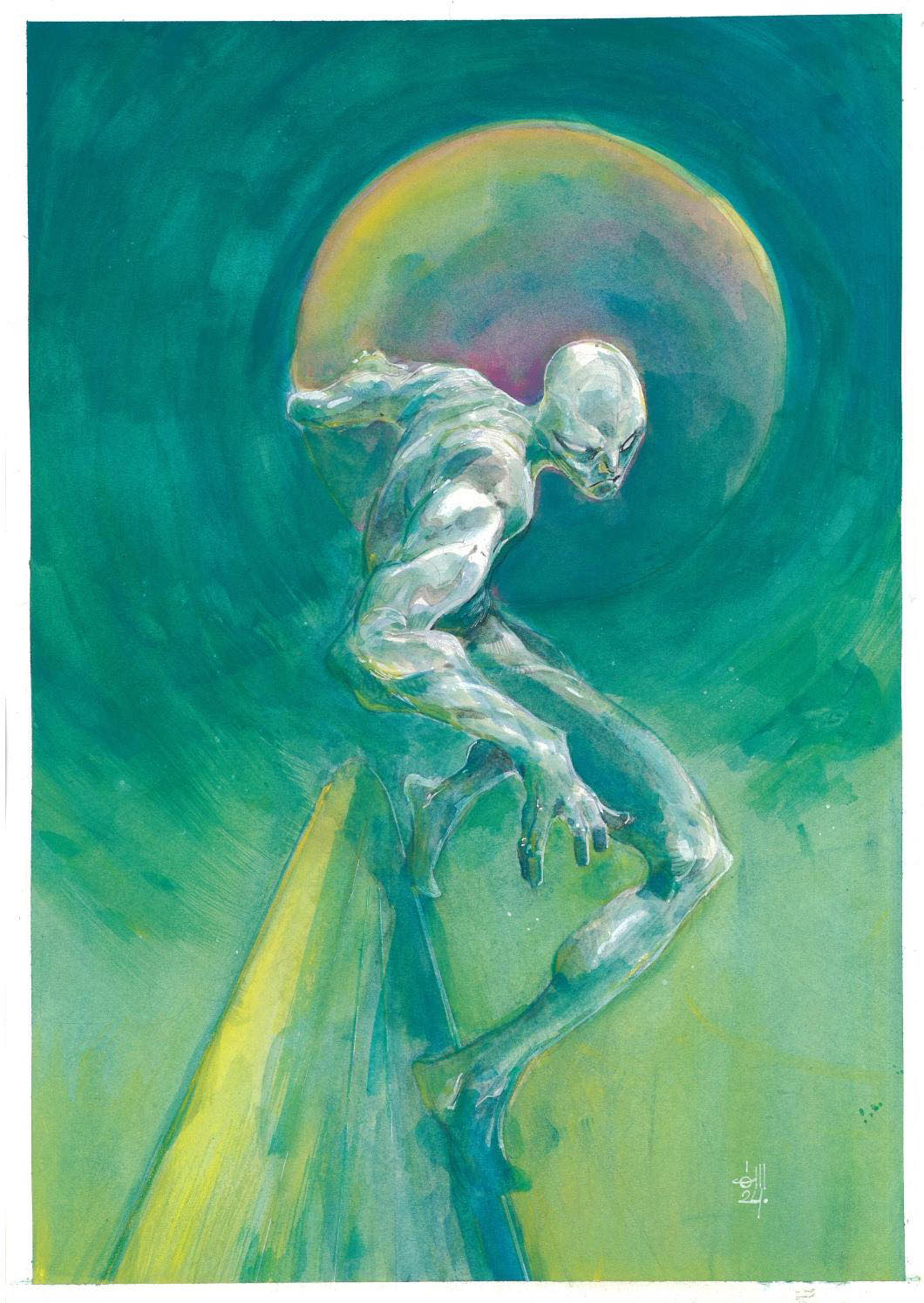 Dennis Menheere Original Art Silver Surfer A3 Mixed Media Illustration