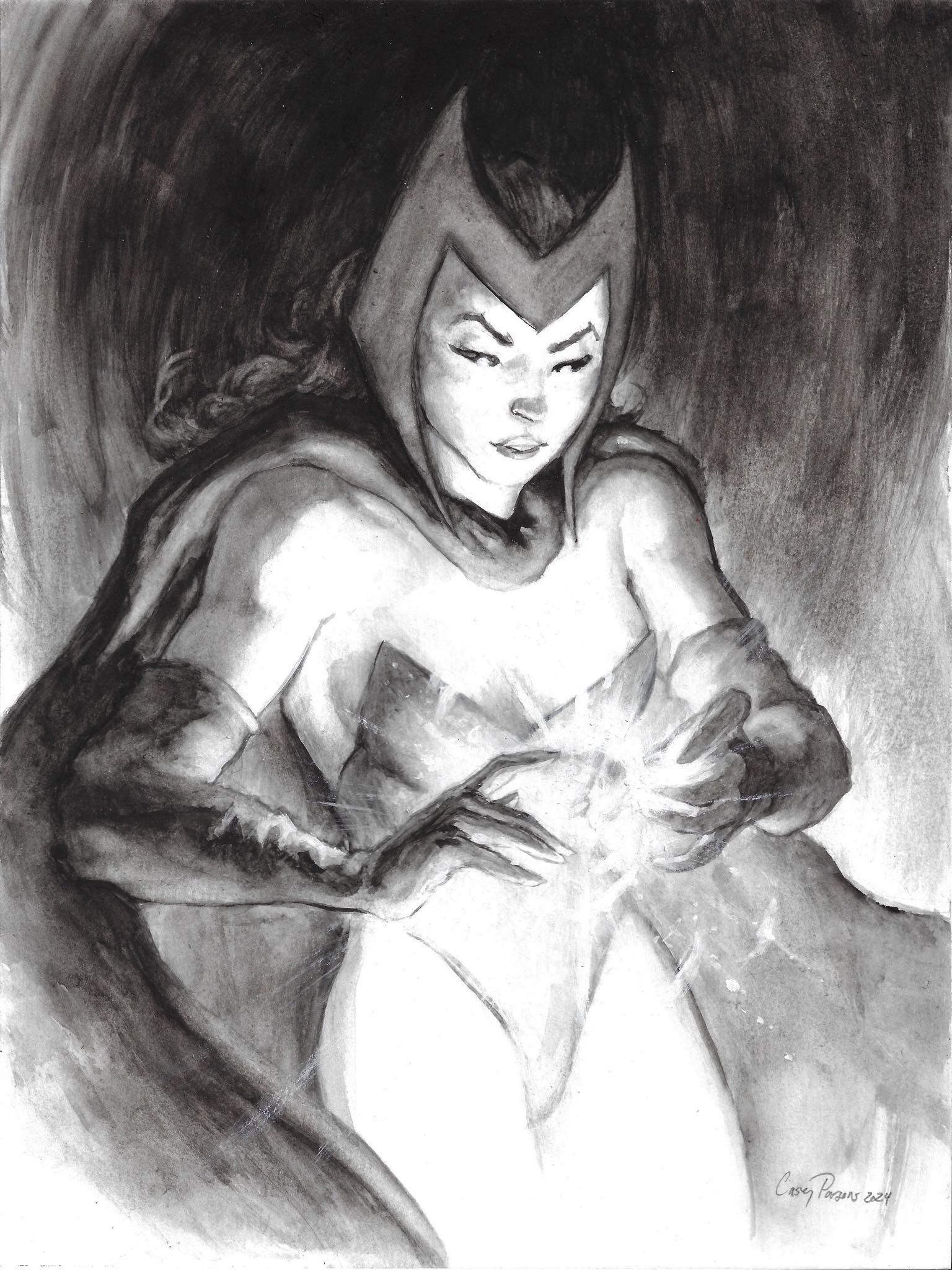 Casey Parsons Original Art Scarlet Witch Marvel Platinum Study