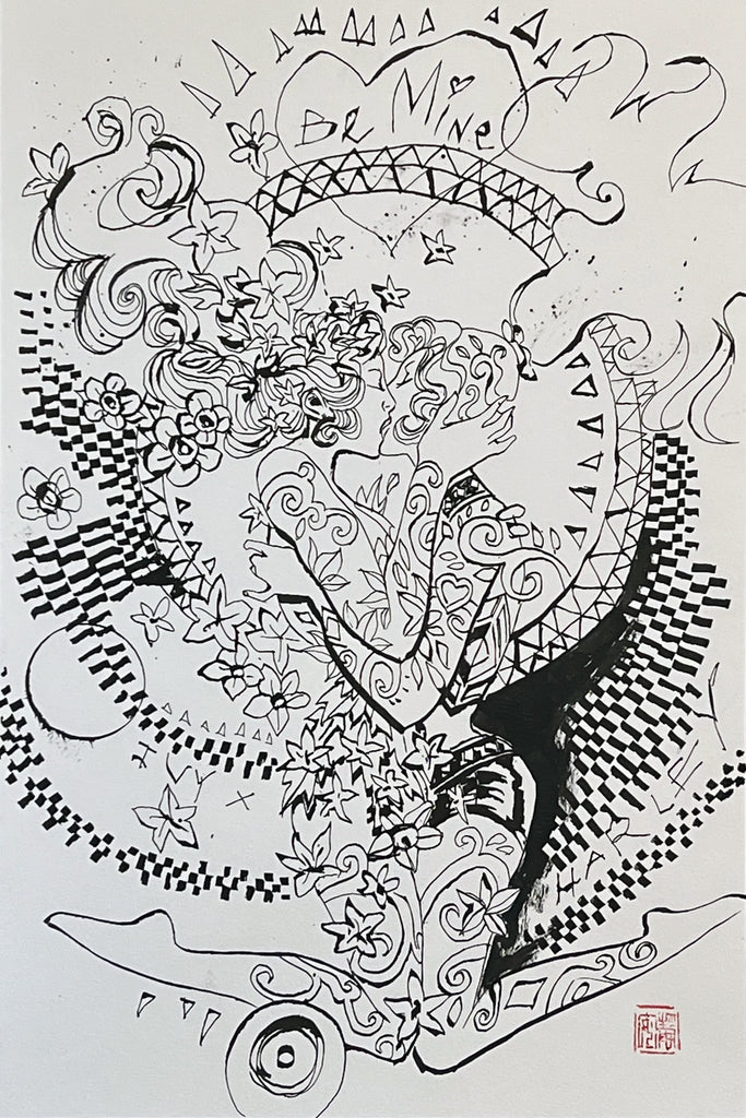 David Mack 'The Kiss' Poison Ivy & Harley Quinn Brush & Ink Variant 12x18  Limited Edition Giclee Comic Art