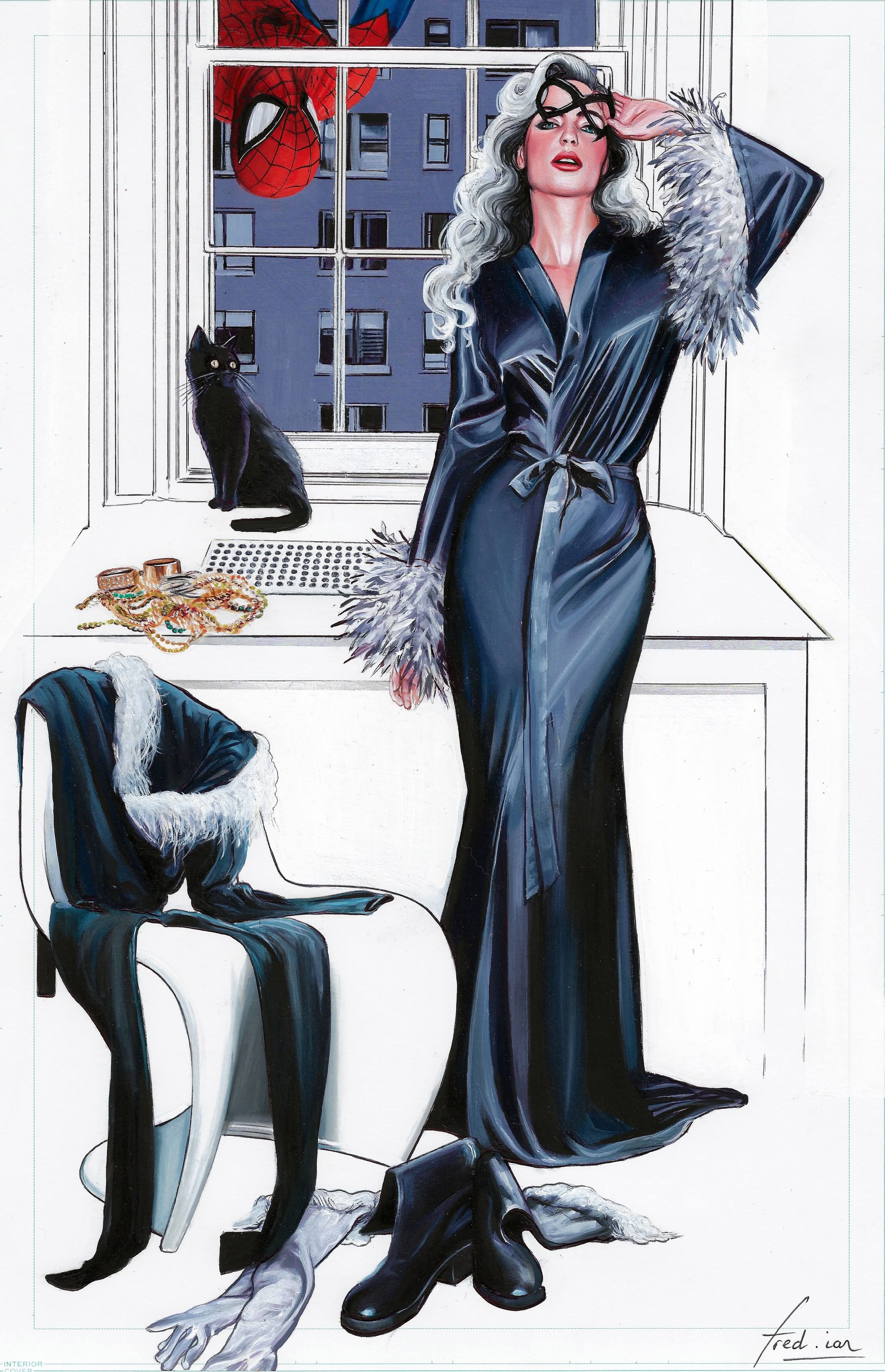 Fred Ian Original Art Black Cat Illustration