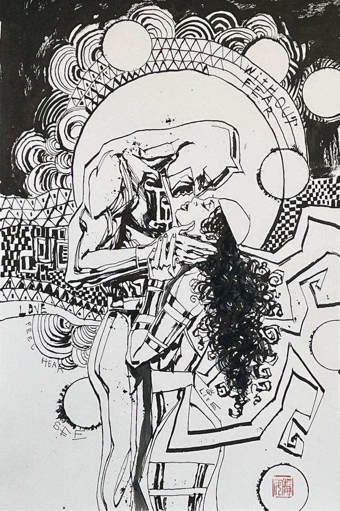 David Mack 'The Kiss' Daredevil & Elektra Brush & Ink Variant 12x18  Limited Edition Giclee Comic Art