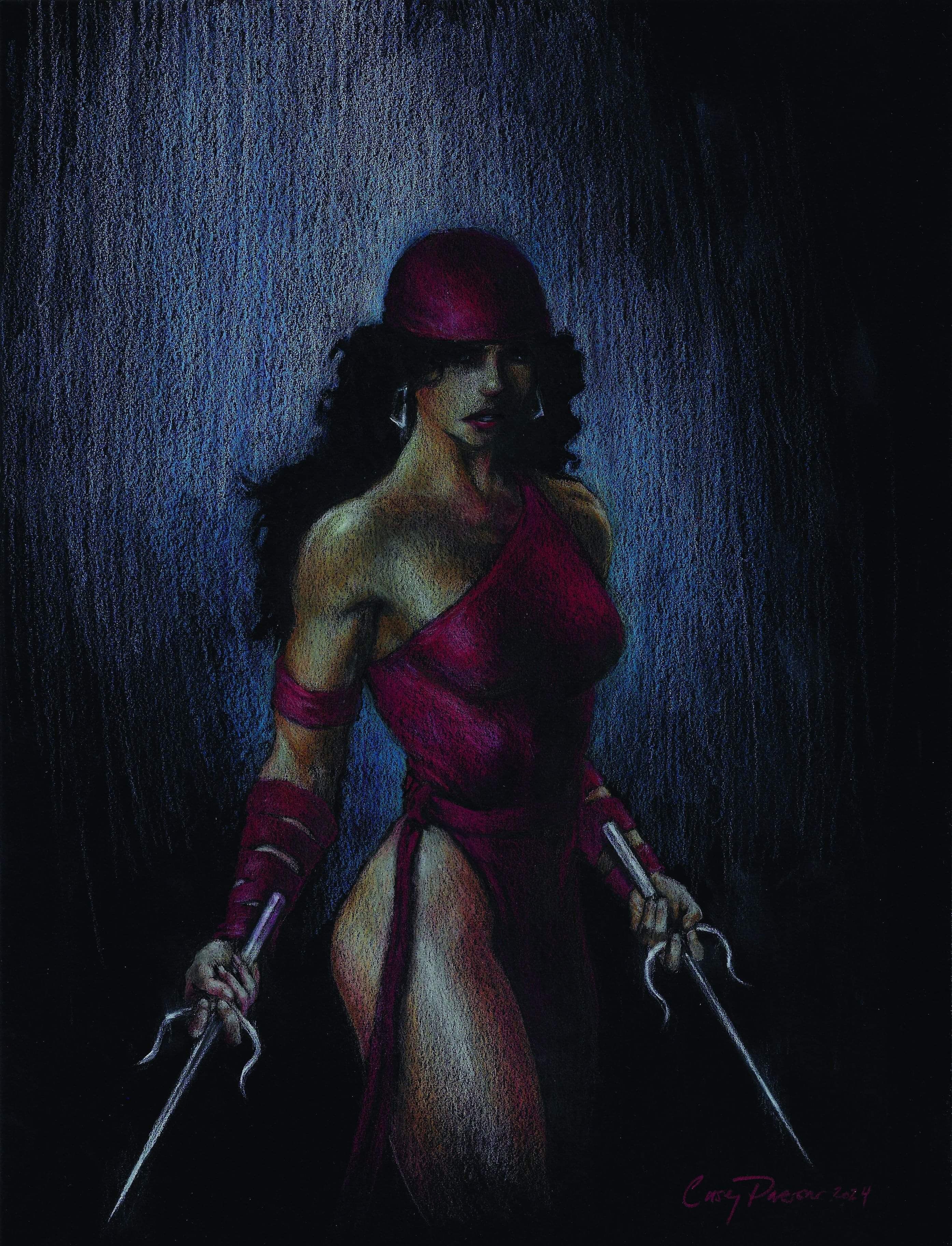 Casey Parsons Original Art Elektra Black Card Illustration