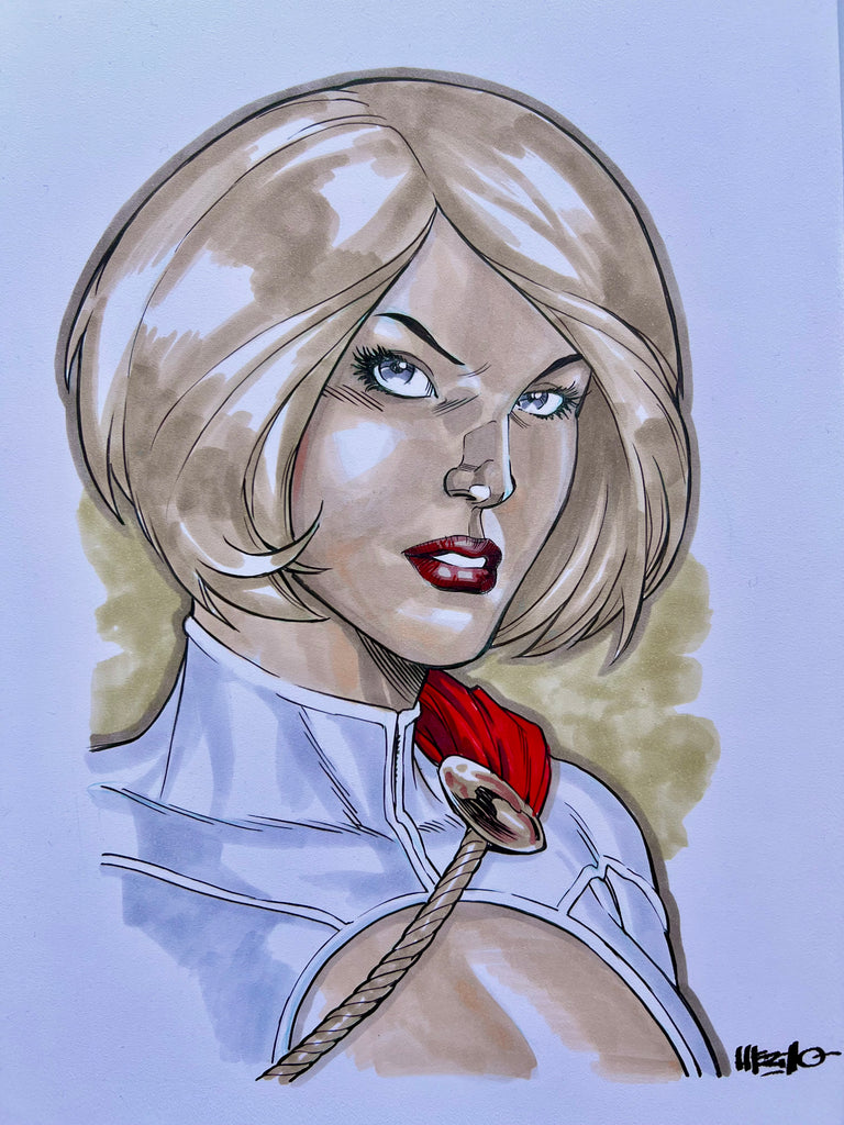 Jesus Merino Original Art Power Girl A4 Headshot Illustration Comic Art