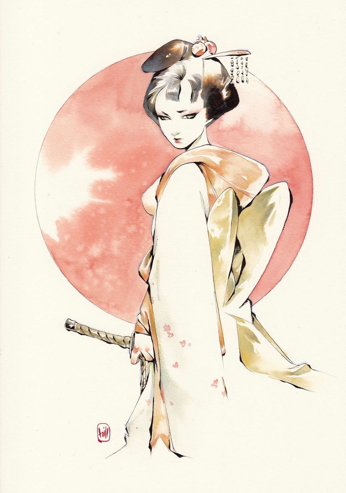 Chuma Hill Original Art Geisha Illustration