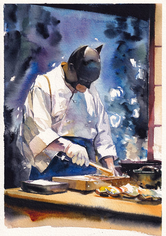 Ito Original Art Batman Yakitori Chef Illustration