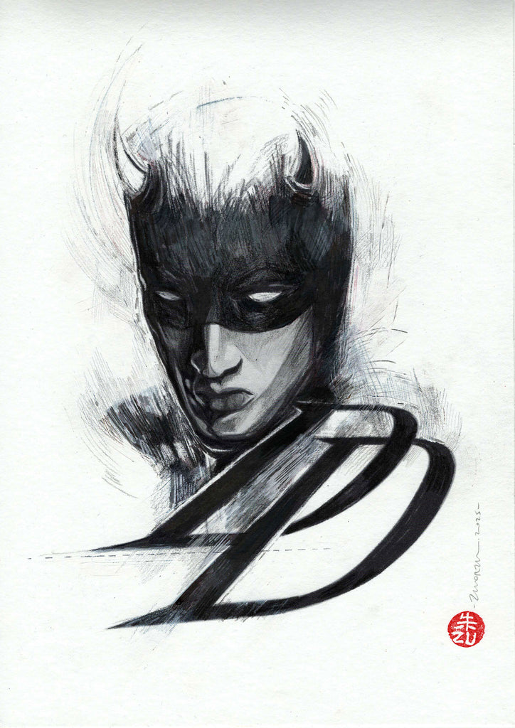 Zu Orzu Original Art Mixed Media Portraits Week 4: Daredevil Comic Art