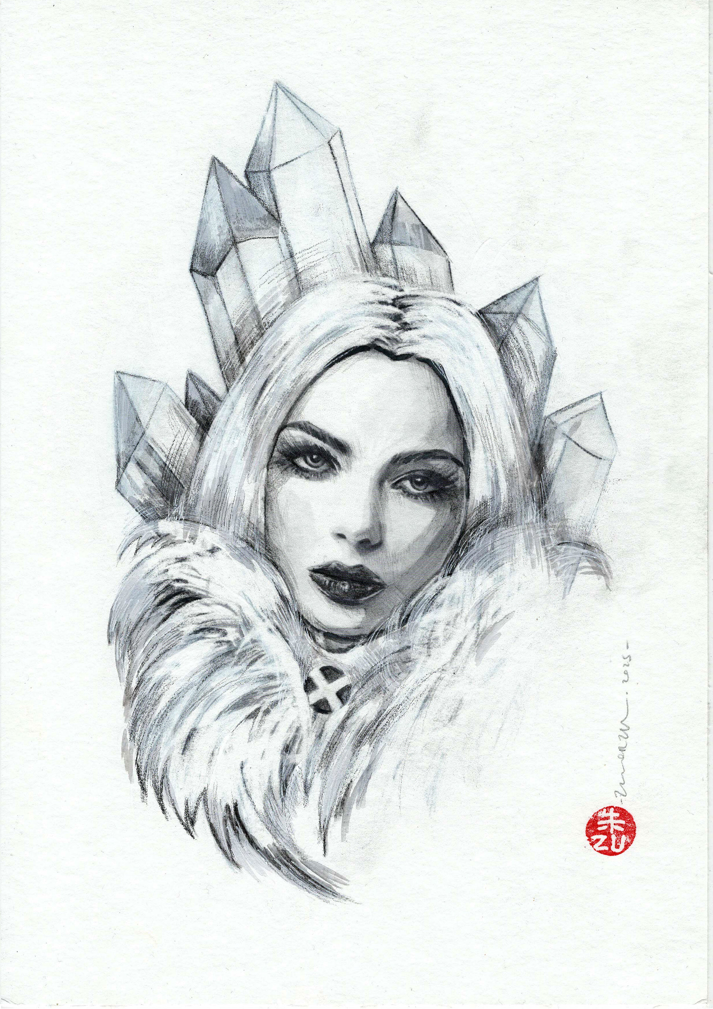 Zu Orzu Original Art Mixed Media Portraits Week 2: Emma Frost