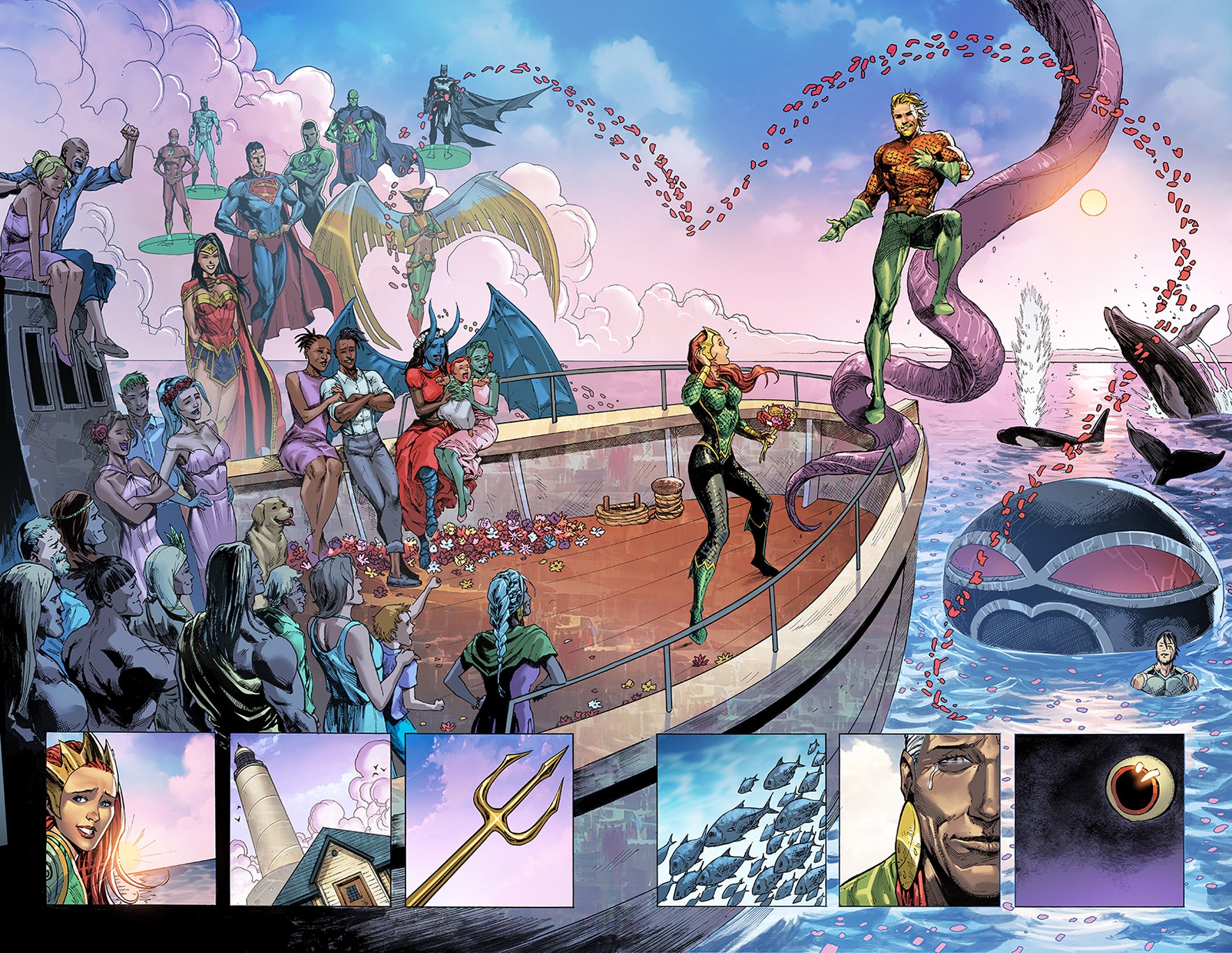 Miguel Mendonca Original Art Aquaman's Wedding in Aquaman #65 Pages 20-21 Double Page Spread
