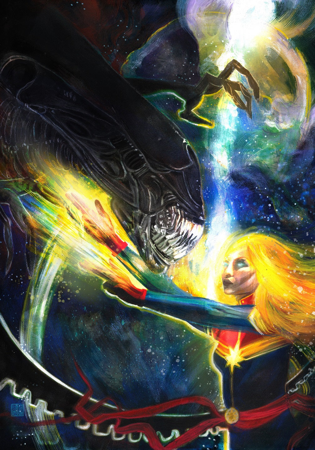 Zu Orzu Original Art Marvel: Aliens Vs. Avengers #1
