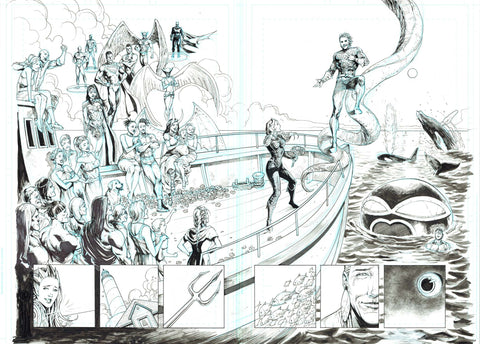 Miguel Mendonca Original Art Aquaman's Wedding in Aquaman #65 Pages 20-21 Double Page Spread