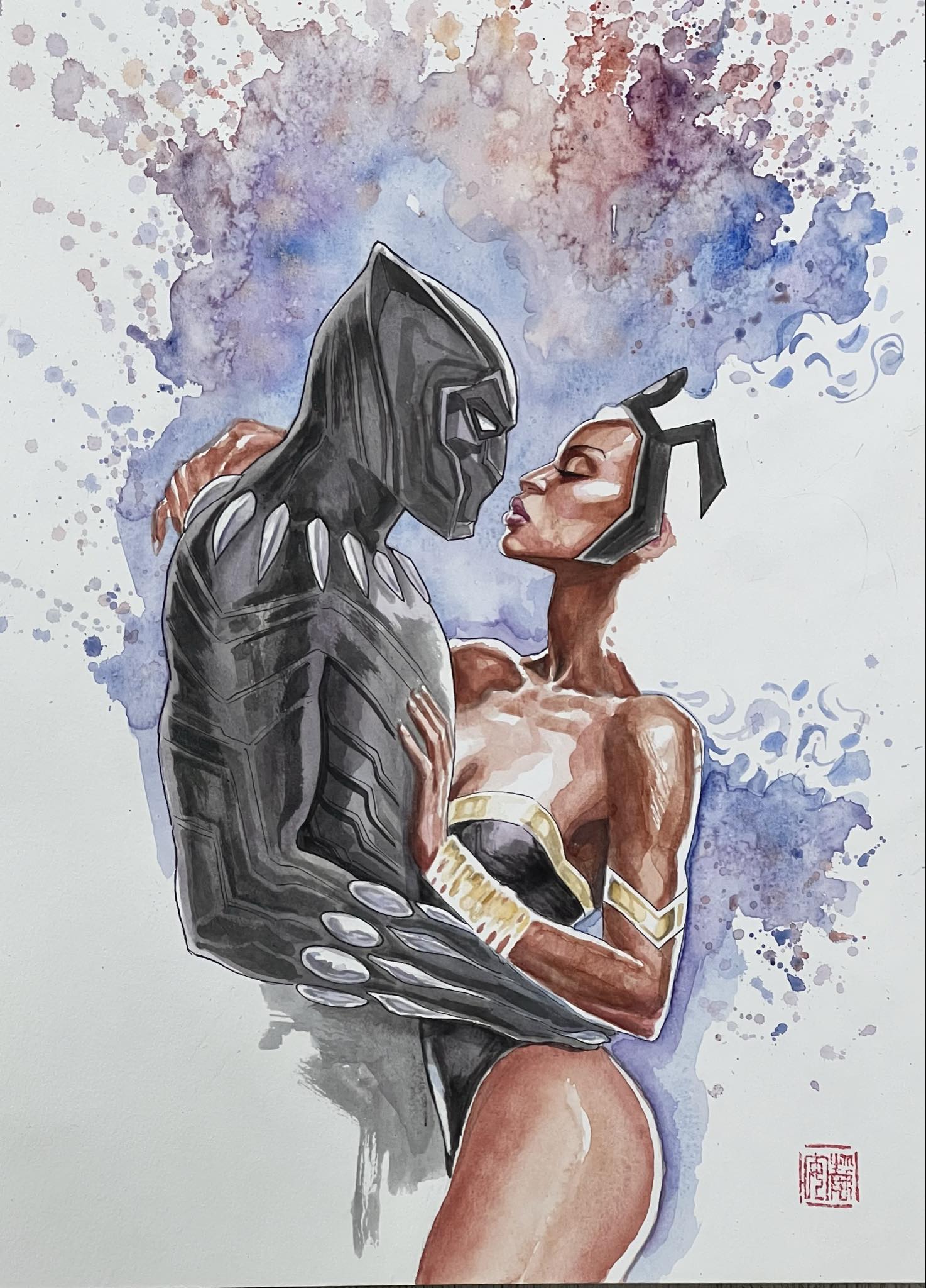 David Mack Original Art Marvel Knights: The World to Come #1 Black Panther and Storm Cover (includes 2 pieces of original art - see more photos)