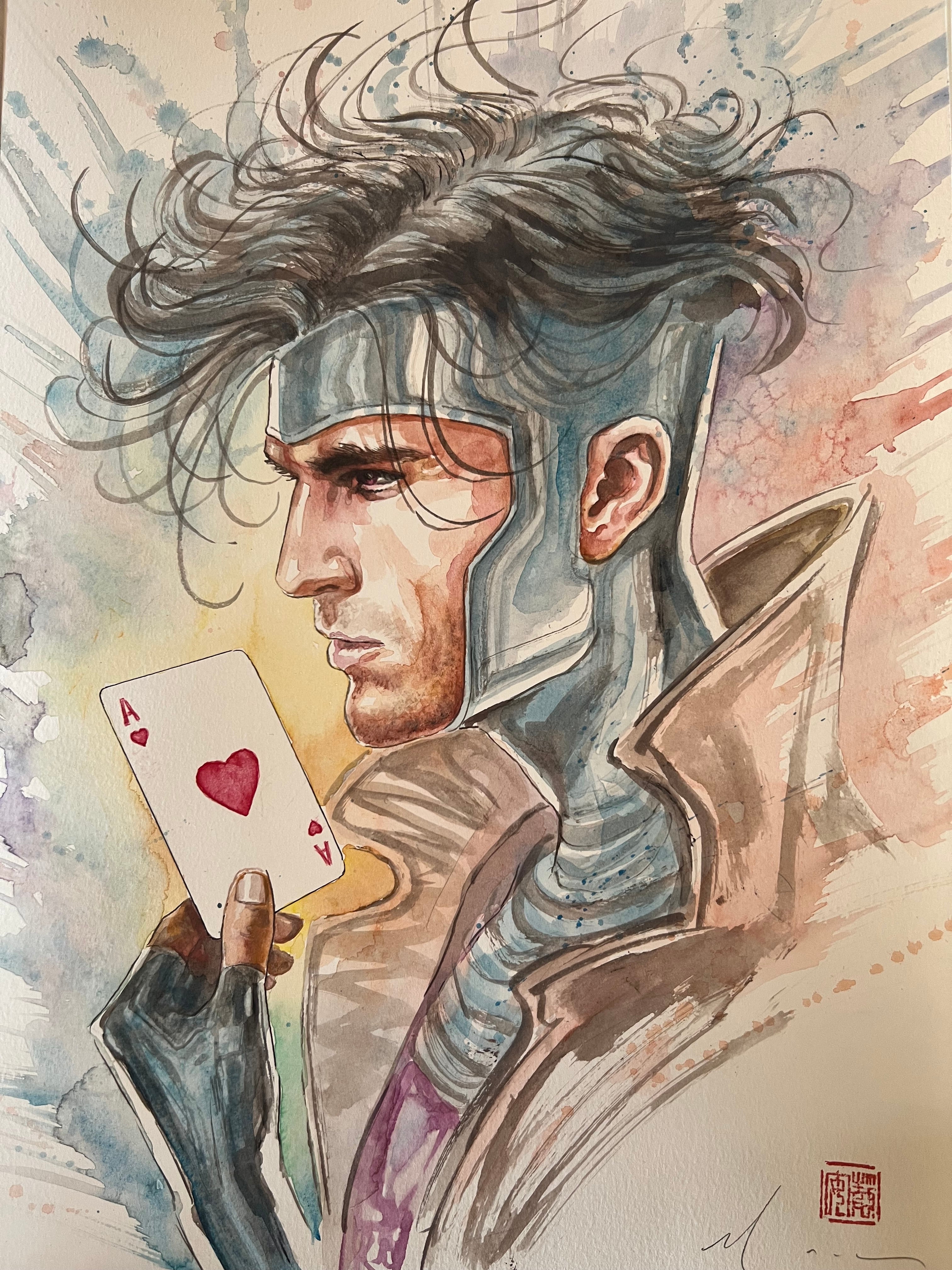 David Mack Original Art Uncanny X-Men #13 Gambit Cover (includes 2 pieces to make up the final art)