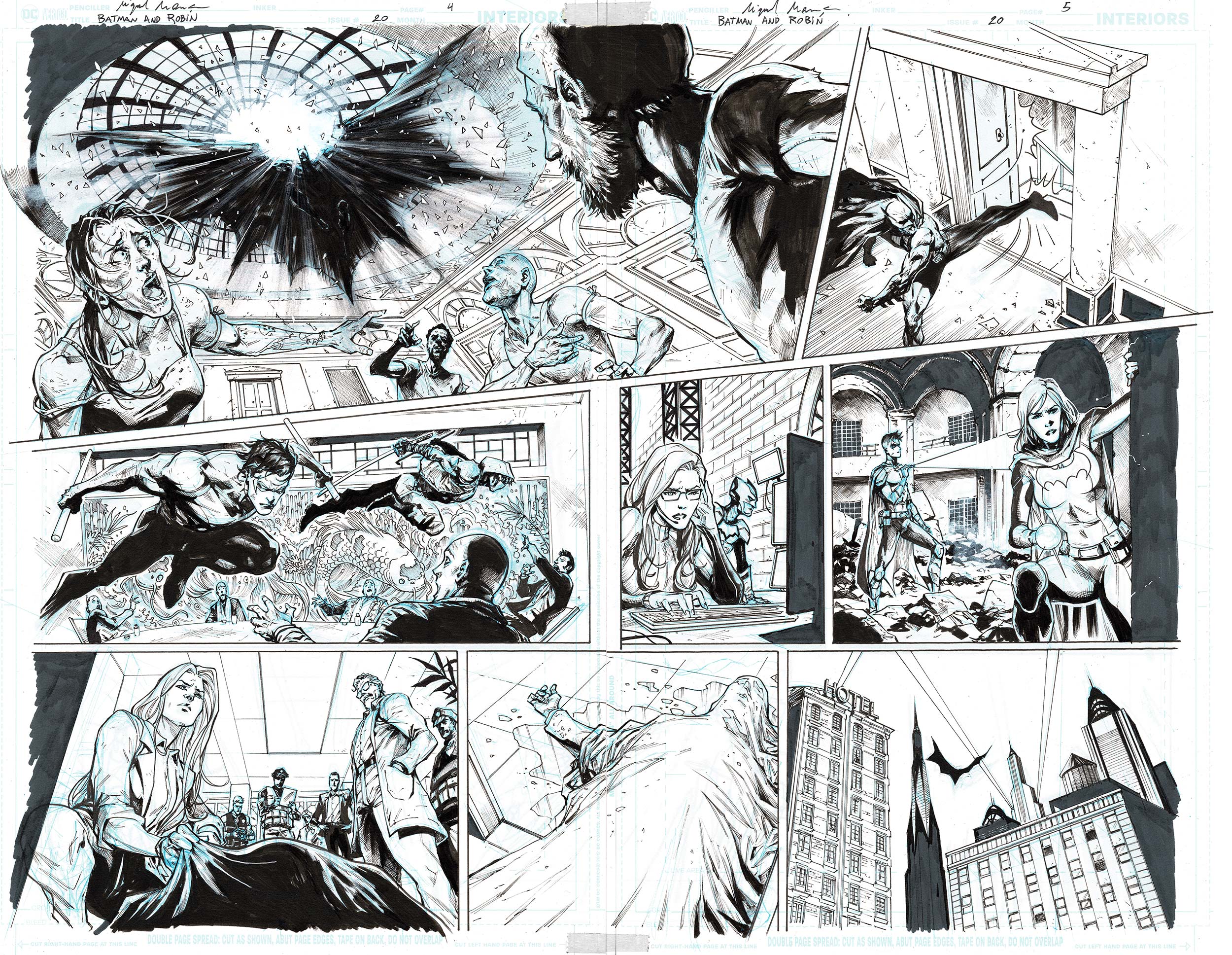 Miguel Mendonca Original Art Batman & Robin #20 Page 4 - 5 Double Page Spread