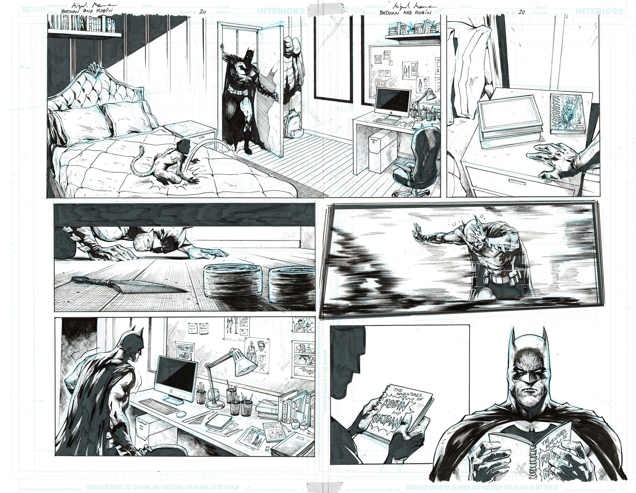 Miguel Mendonca Original Art Batman & Robin #20 Page 8 - 9 Double Page Spread
