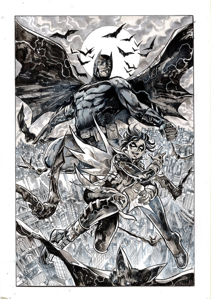 Vincenzo Riccardi Original Art Batman & Robin A3 Illustration
