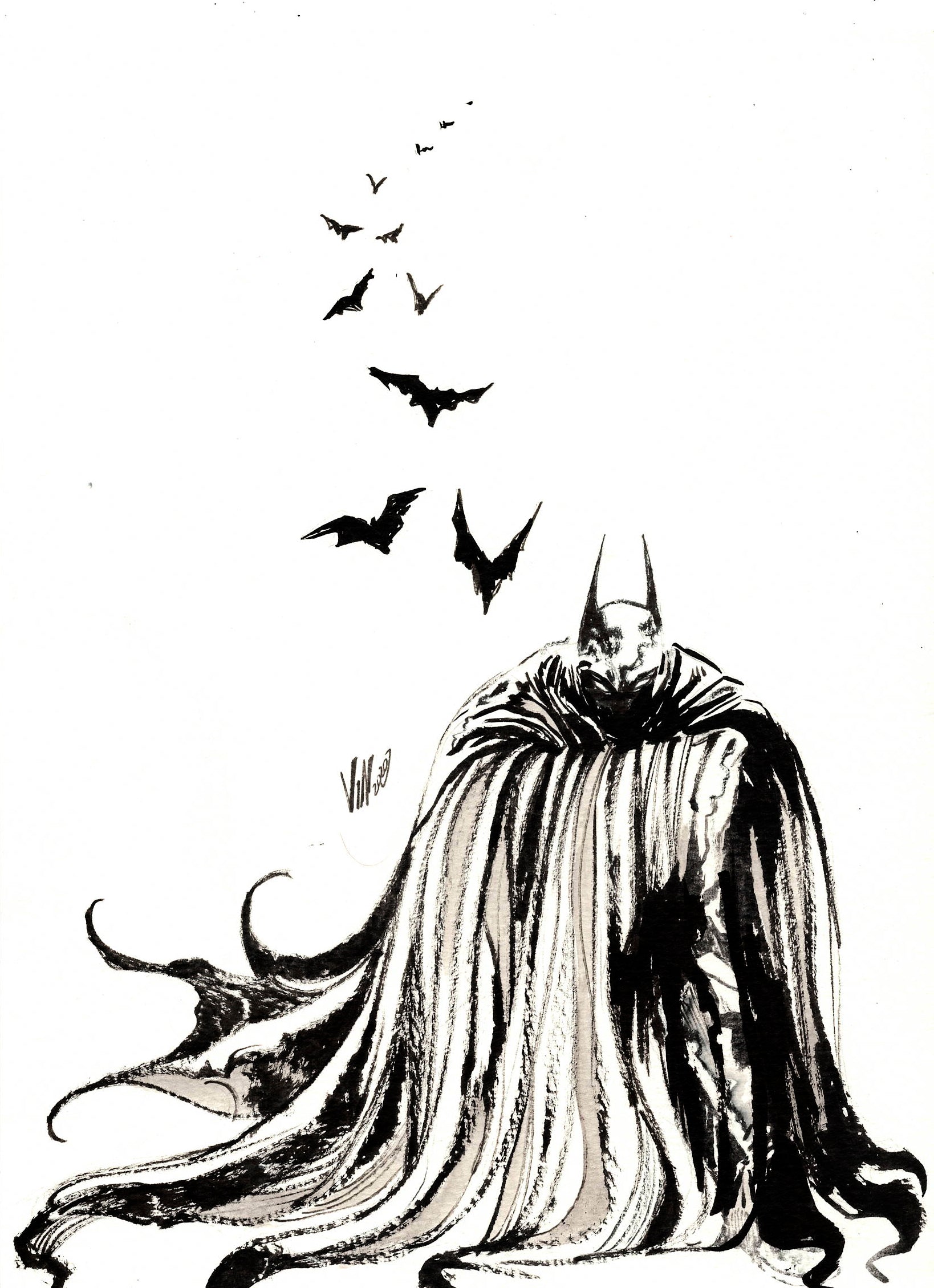 Vincenzo Riccardi Original Art Batman A4 Illustration