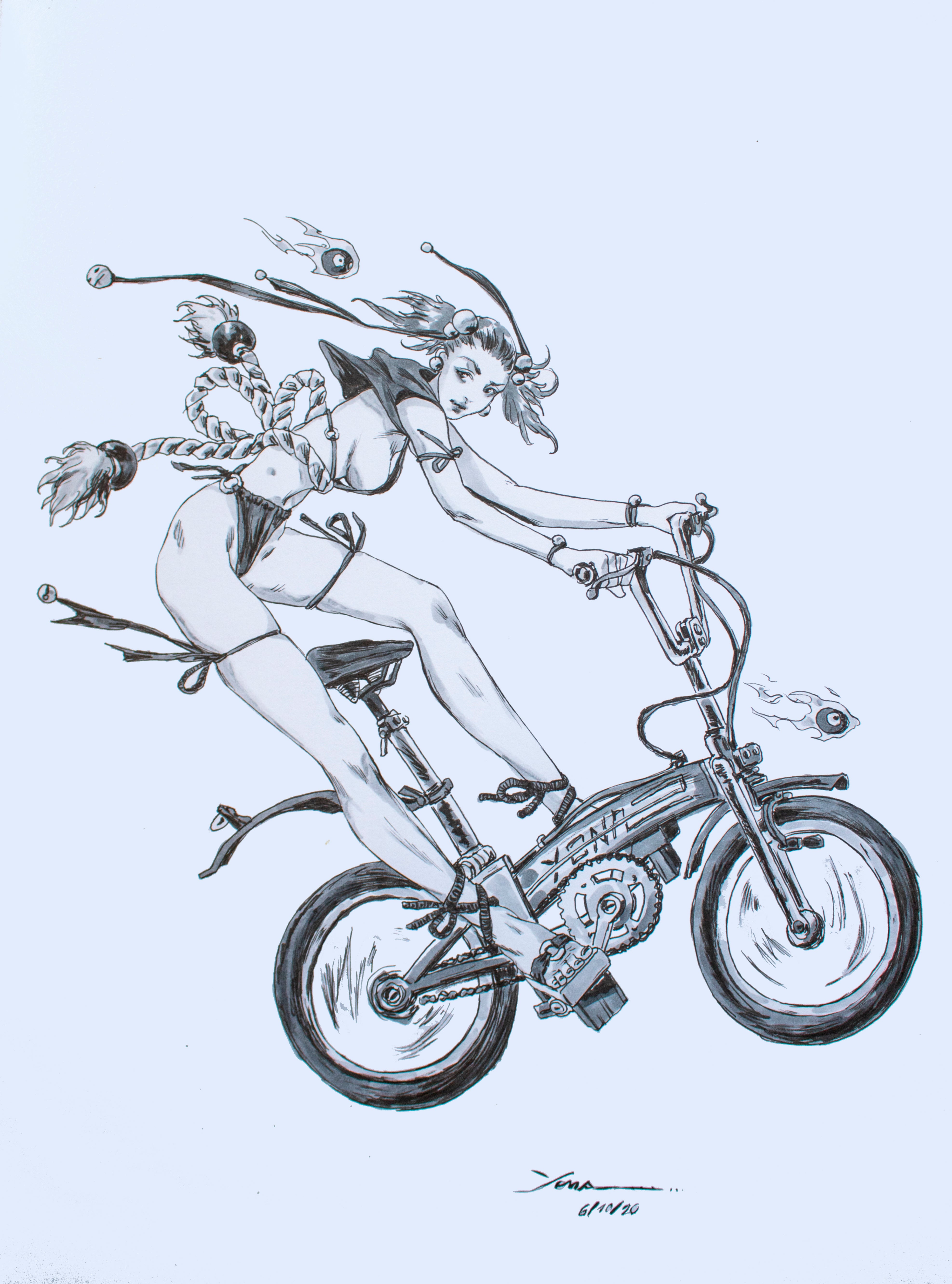 Yona Saura Original Art Bike Doll Illustration