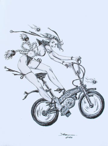 Yona Saura Original Art Bike Doll Illustration