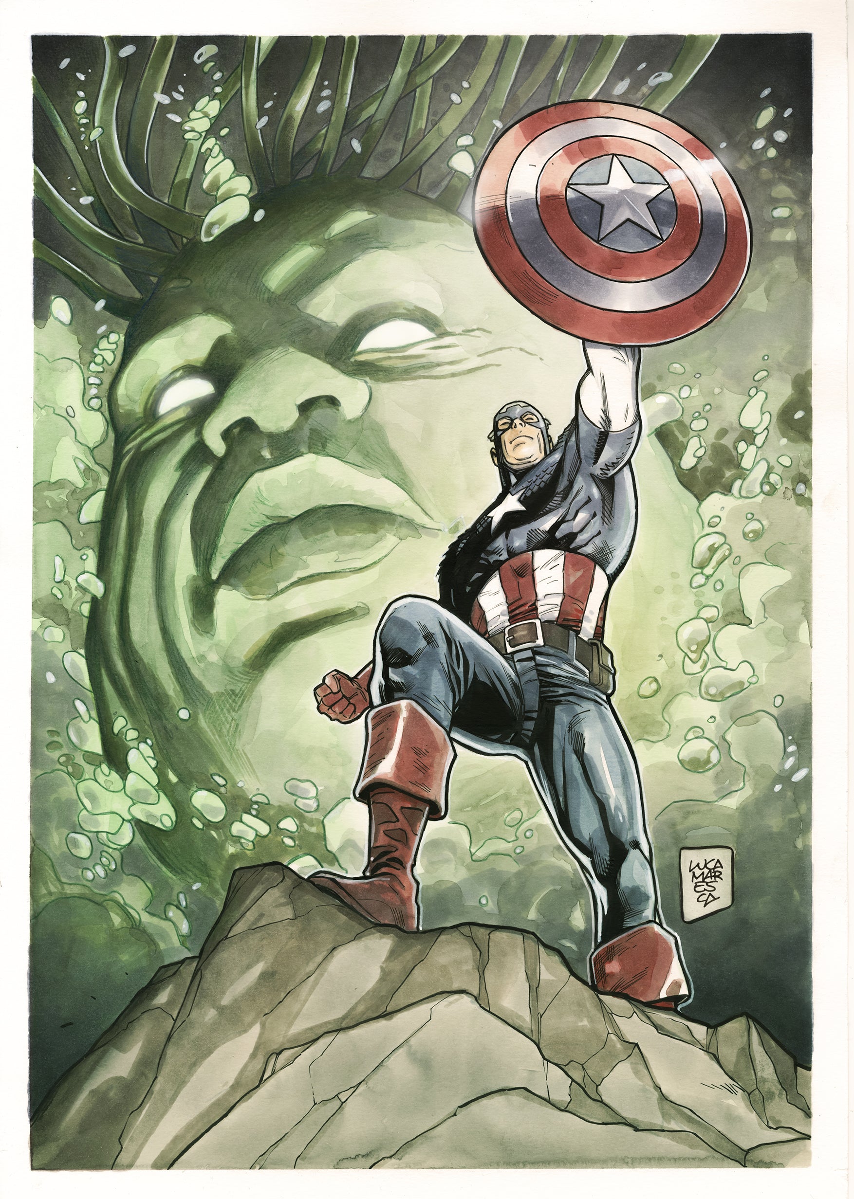 Luca Maresca Original Art Captain America Panini Marvel Anthology Trading Card