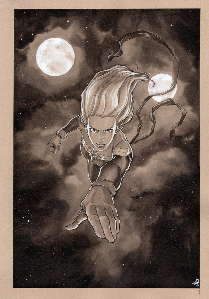 Guillaume Martinez Original Art Captain Marvel Illustration Comic Art