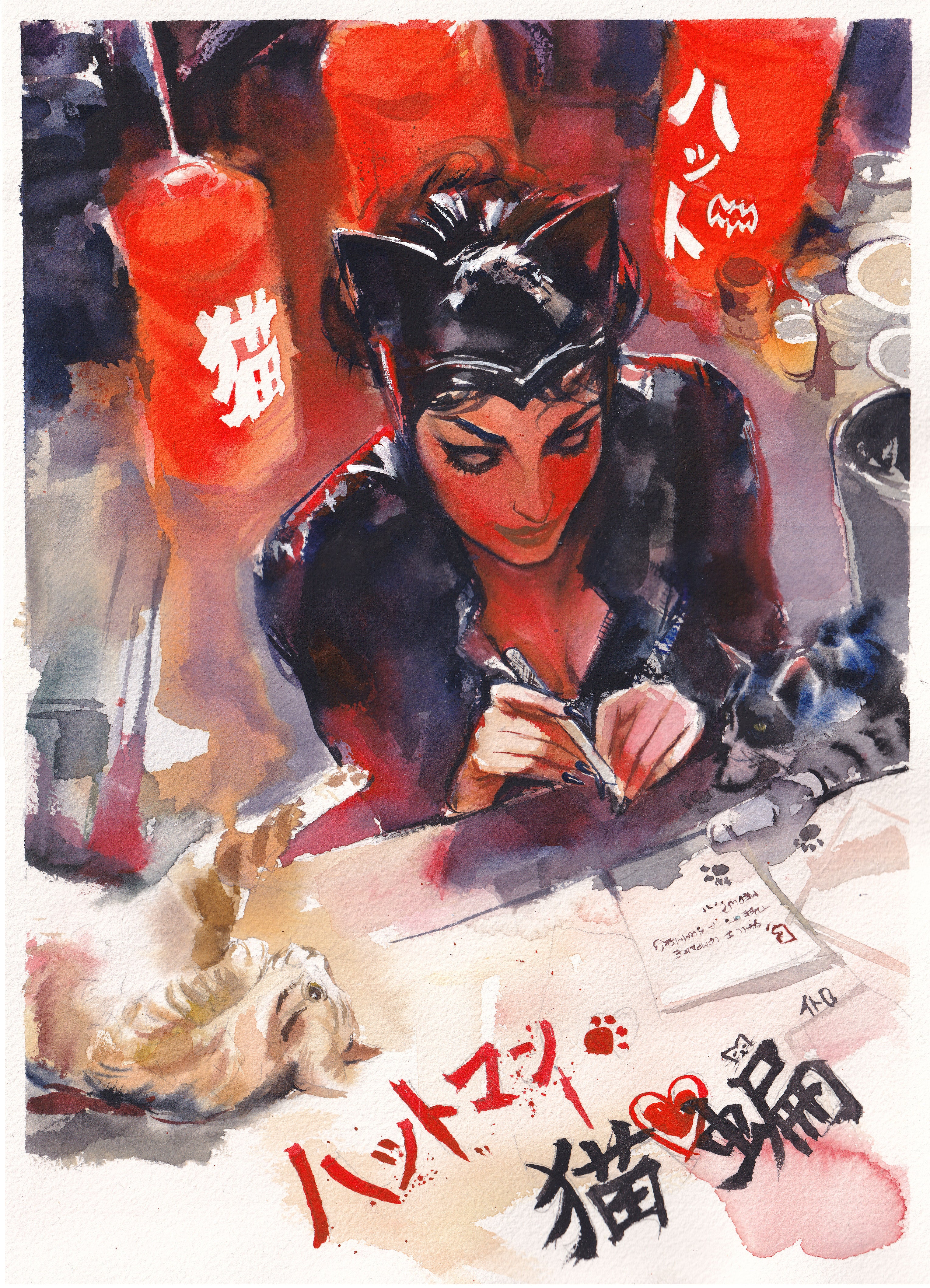 Ito Original Art Catwoman Love Letter Illustration