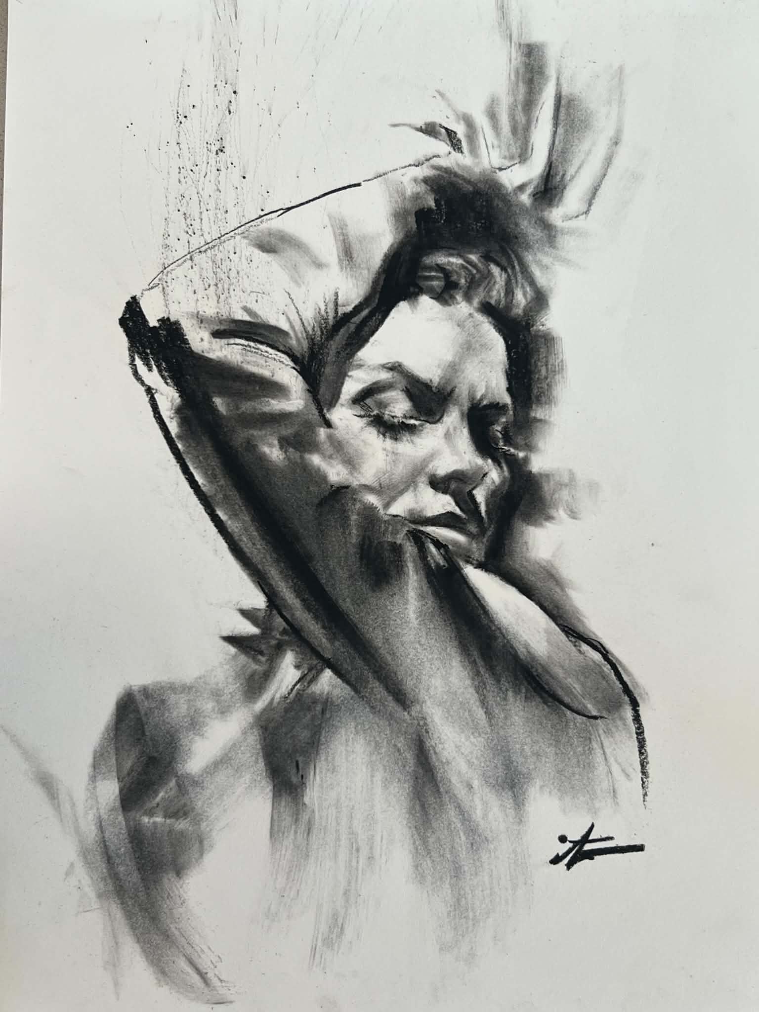 Ito Original Art Charcoal Catwoman Illustration 2