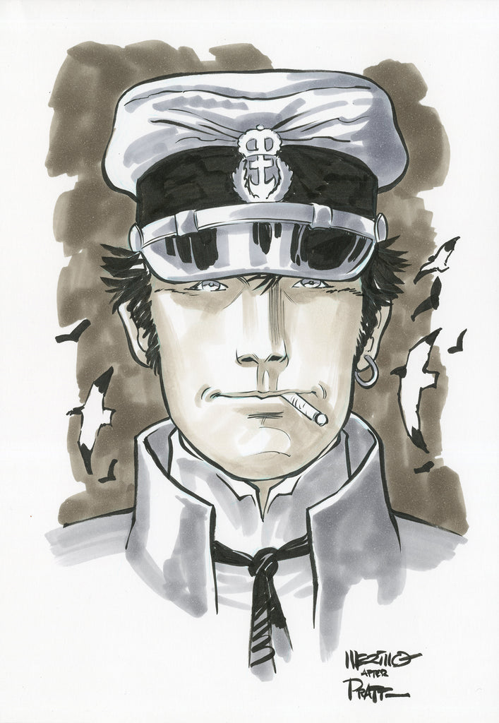 Jesus Merino Original Art Corto Maltese (after Hugo Pratt) A4 Headshot Illustration Comic Art
