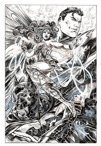 Vincenzo Riccardi Original Art Trinity (Batman, Superman, Wonder Woman) Illustration