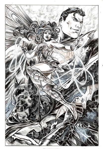 Vincenzo Riccardi Original Art Trinity (Batman, Superman, Wonder Woman) Illustration