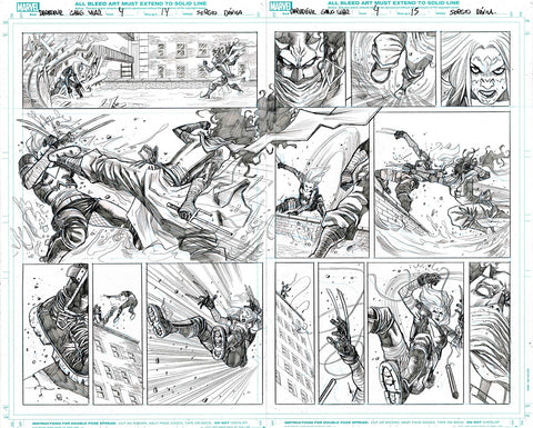 Sergio Davila Original Art Daredevil: Gang War #4 Page 14 & 15 Double Page Spread