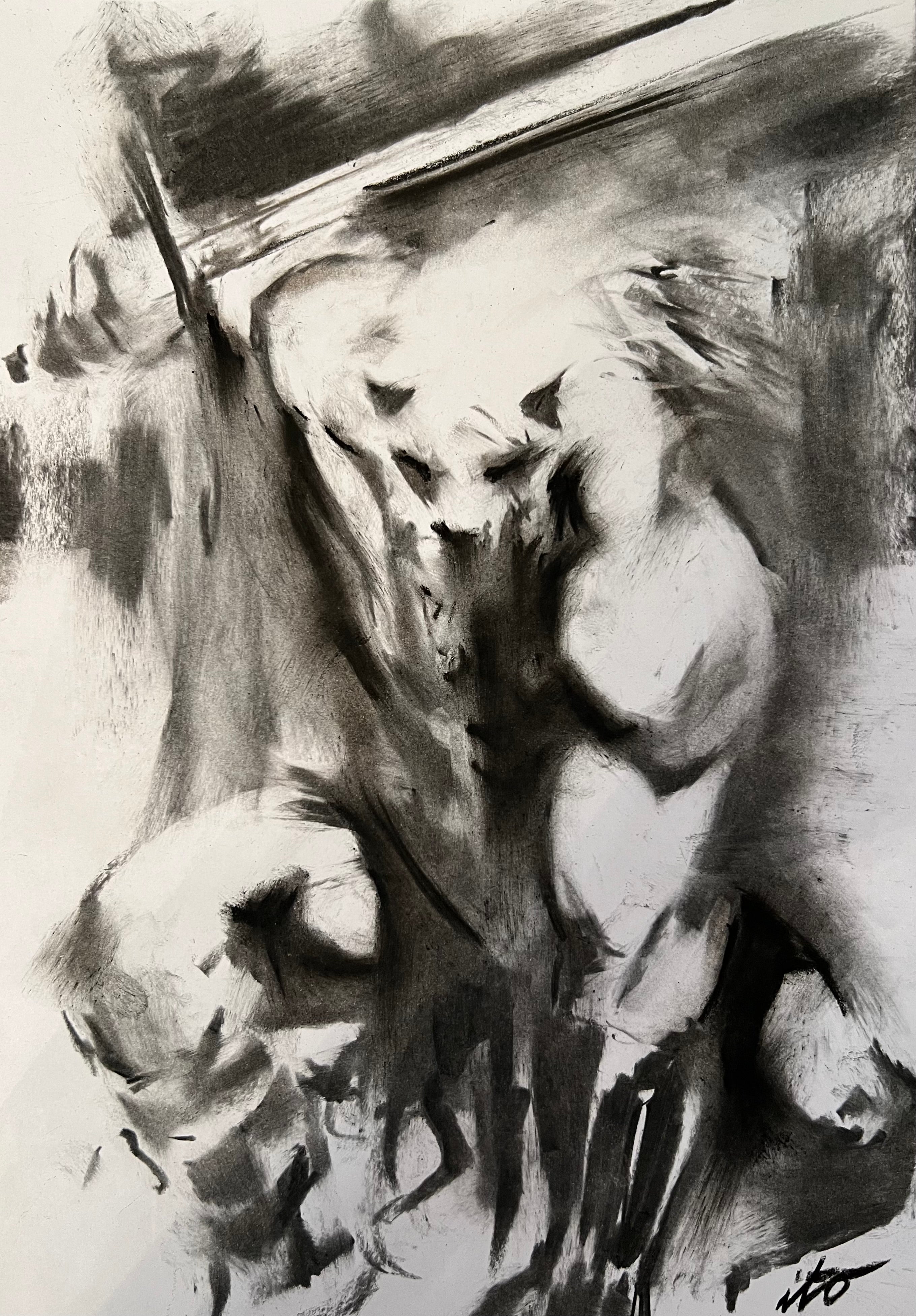 Ito Original Art Battle Beast Charcoal Sketch