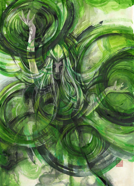 Zu Orzu Original Art Enchantress Mixed Media Illustration