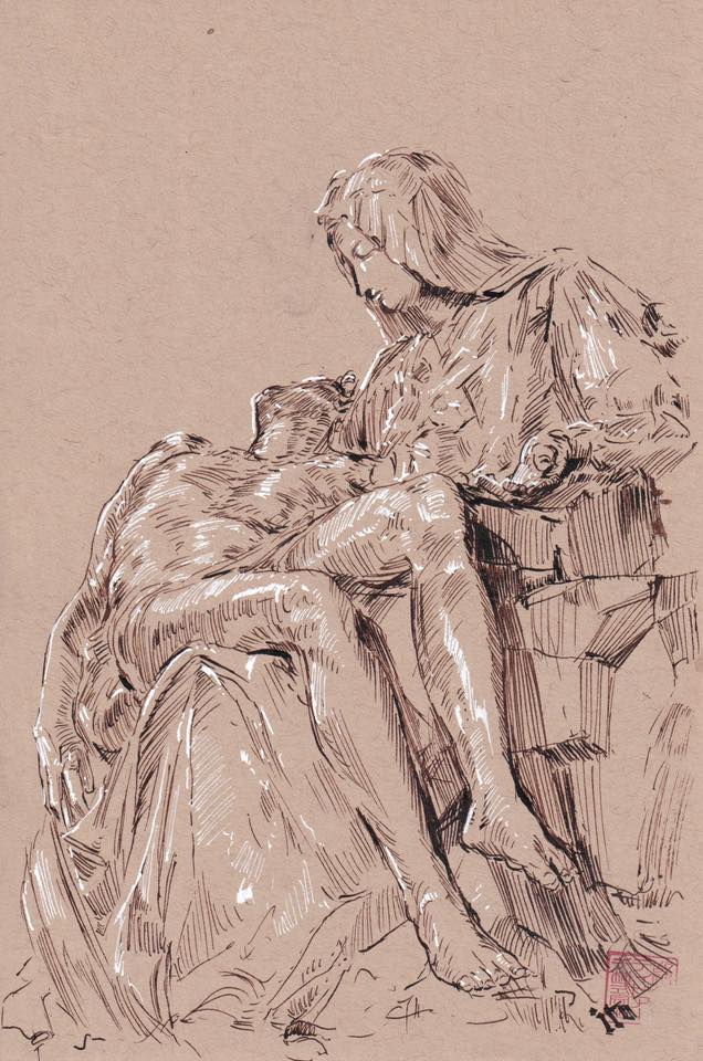 Ito Original Art Excommunicated #1 Cover Pencil Prelim (referencing Michelangelo's Pieta)