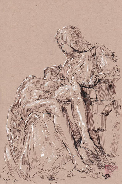 Ito Original Art Excommunicated #1 Cover Pencil Prelim (referencing Michelangelo's Pieta)